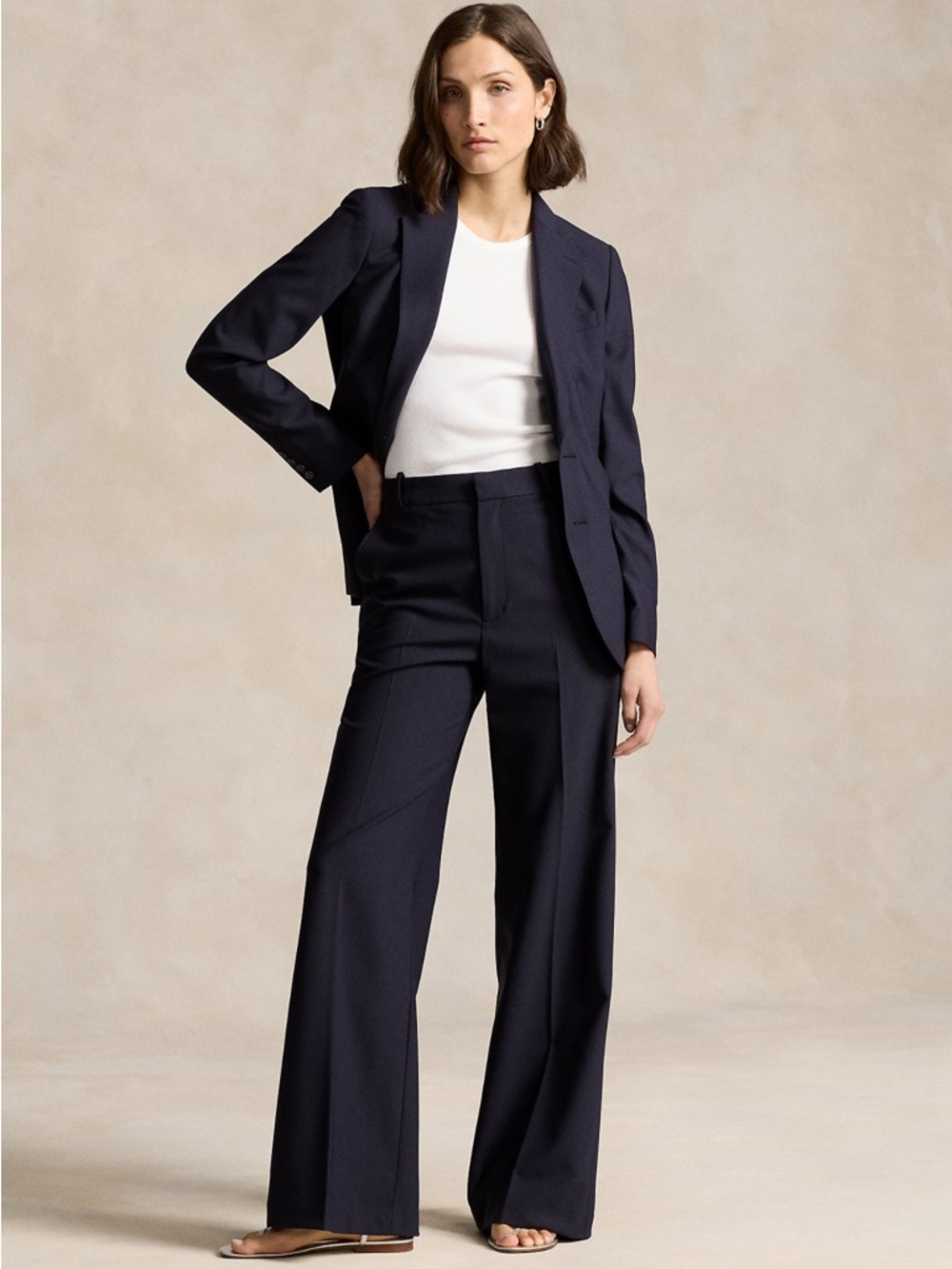 LAUREN RALPH LAUREN WOOL CLASSIC BLACK STRAIGHT WIDE LEG TROUSER PANT Sz 10 NWT